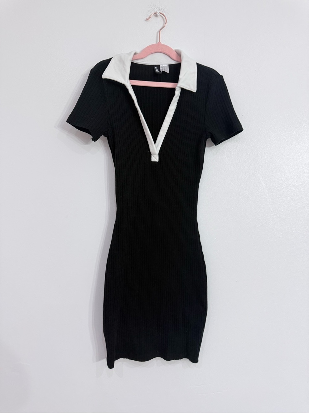 Divided Black Mini Dress with White Polo Collar
